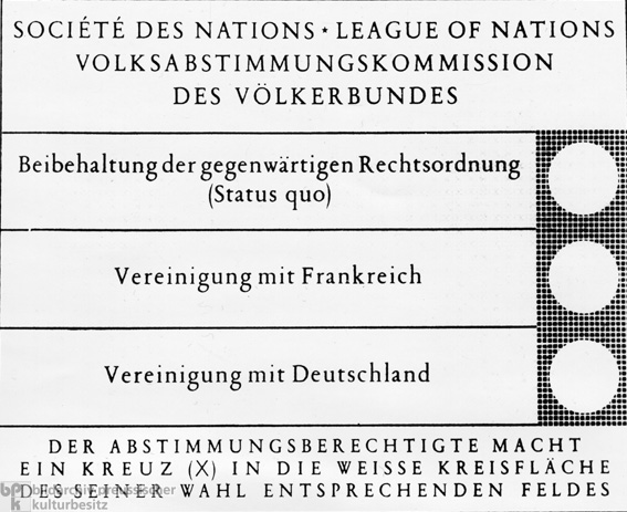 Ballot for the Saarland Referendum (January 13, 1935)